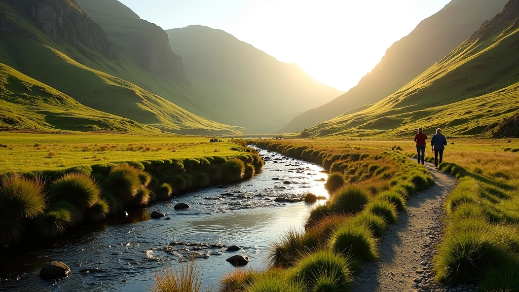 Glenmalure Valley floor walk with river views